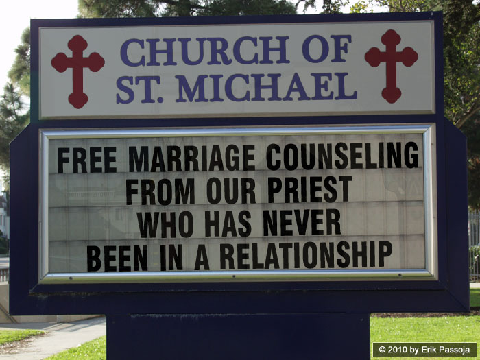 priest marriage counseling church sign