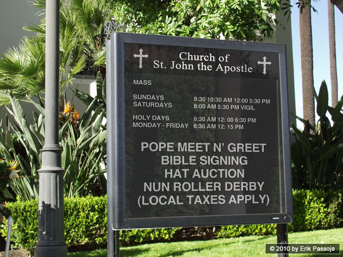 pope nun bible church sign