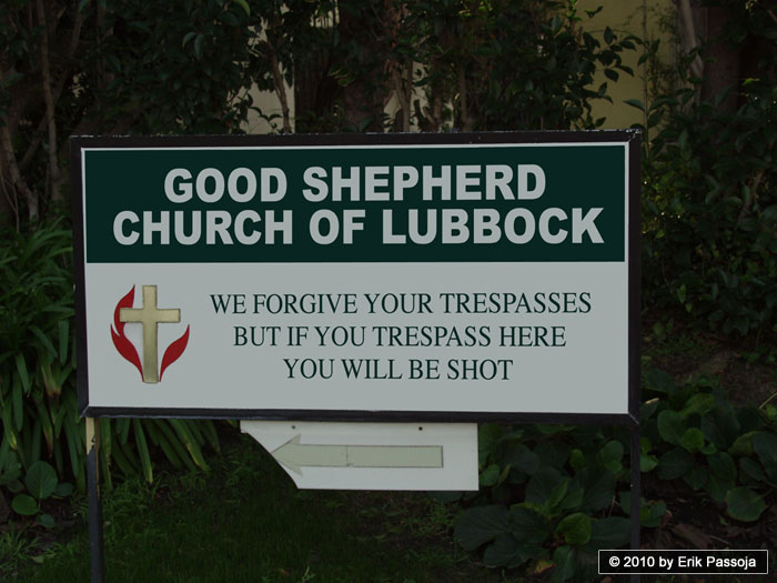 good shepherd church sign trespass trespassing